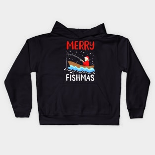 Merry Christmas Fishing Santa Christmas Kids Hoodie